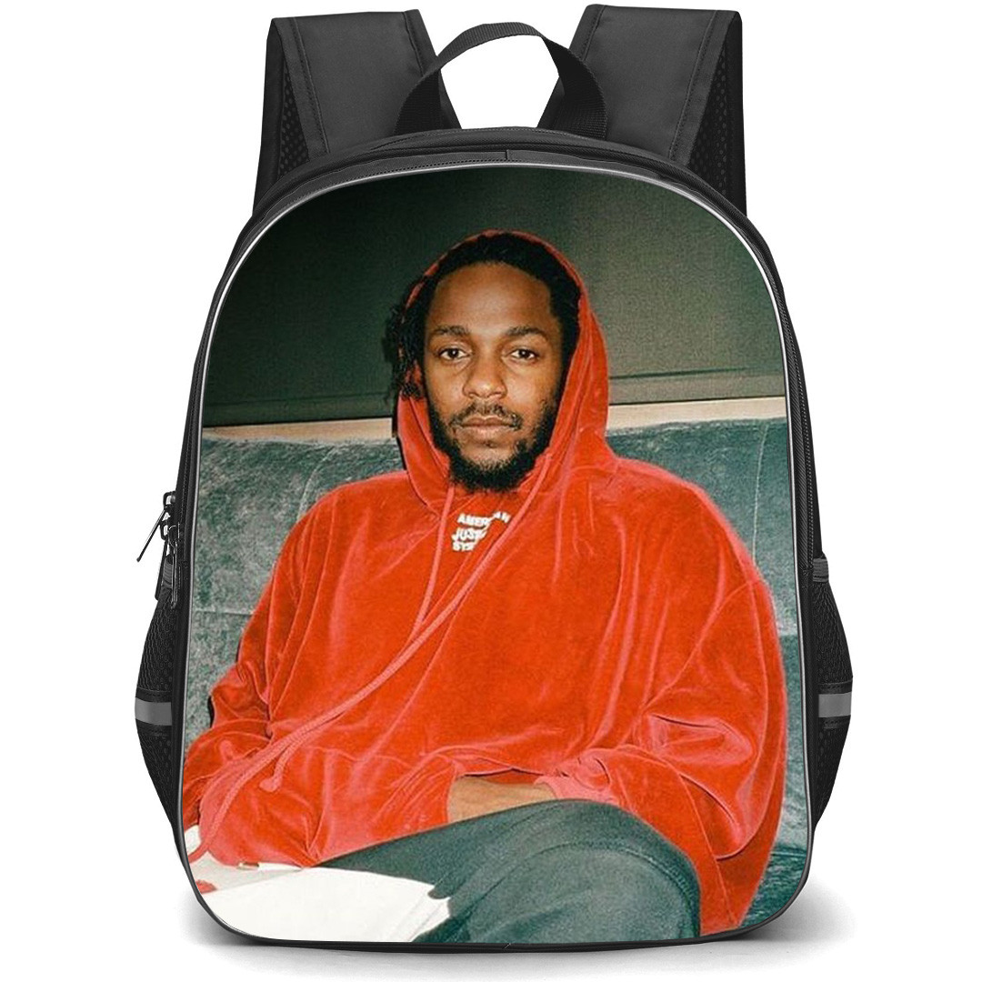 Kendrick Lamar Backpack School Bag StudentPack - Kendrick Lamar Sitting Wearing Orange Hoodie