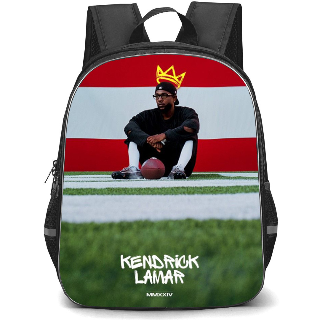 Kendrick Lamar Backpack School Bag StudentPack - Kendrick Lamar Sitting Red Stripes Background