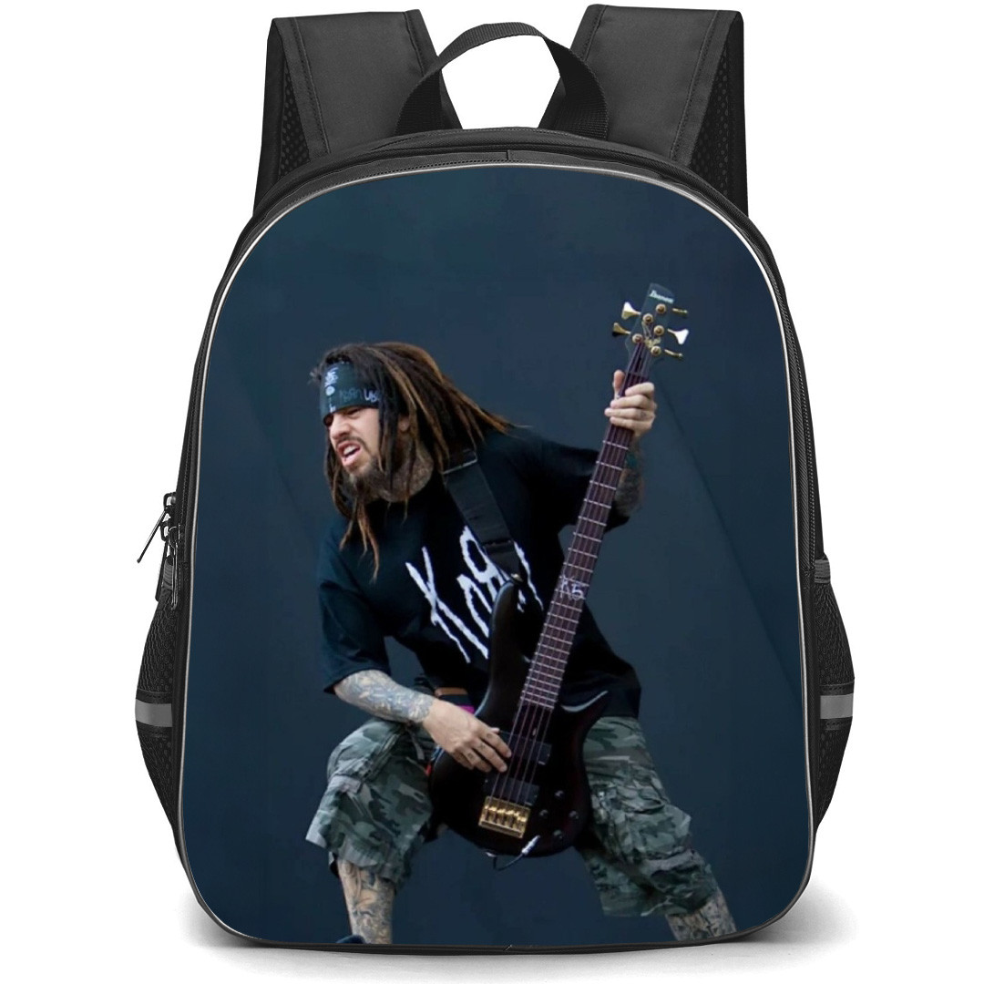 Korn Backpack School Bag StudentPack - Korn Reginald Arvizu Side Portrait Playing Guitar Pose