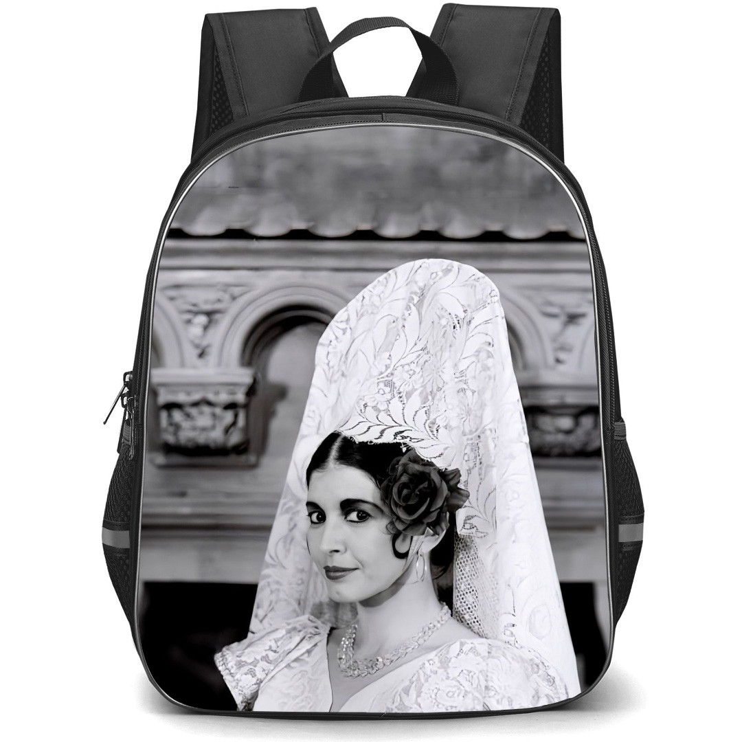 Lene Lovich Backpack School Bag StudentPack - Lene Lovich Side Portrait Wearing White Dress