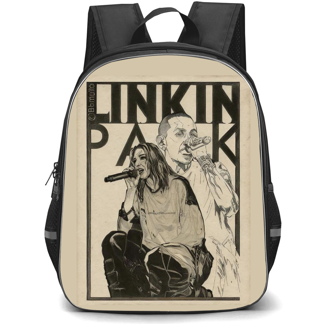 Linkin Park Backpack StudentPack - Emily Armstrong and Chester Bennington Black and White Illustration