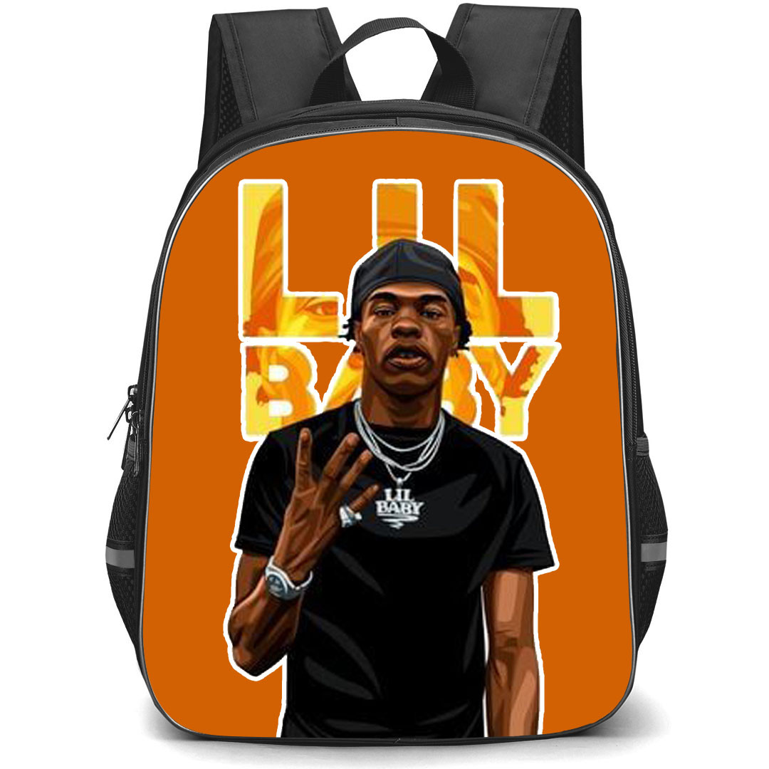 Lil Baby Backpack StudentPack - Lil Baby Standing Illustration On Orange Background