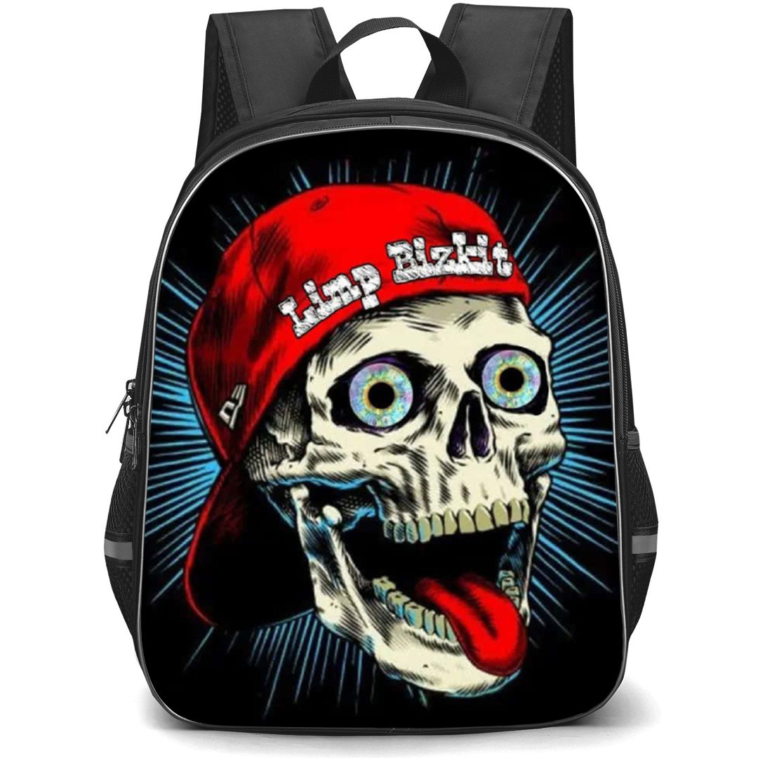 Limp Bizkit Backpack School Bag StudentPack - Tongue Out Skull Illustration