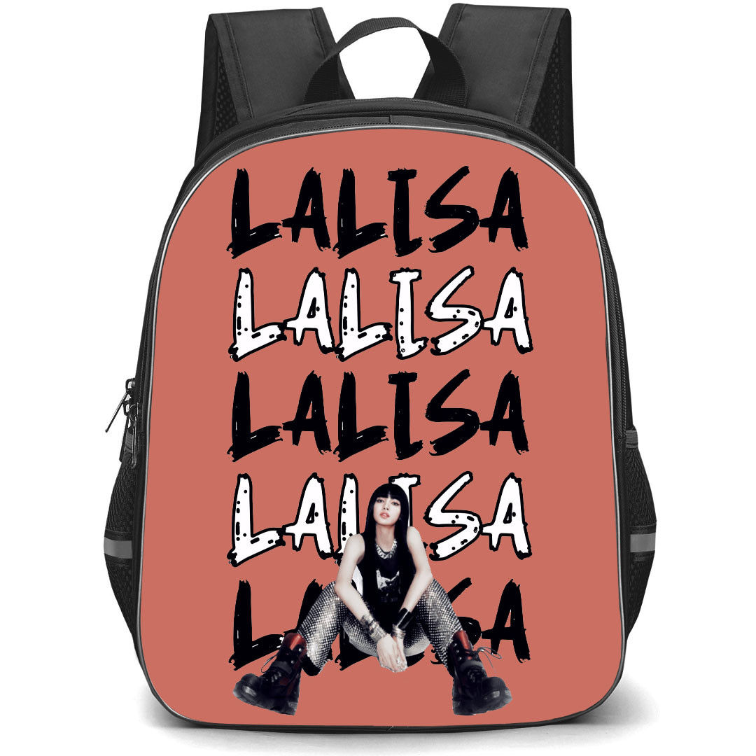 Lisa Backpack StudentPack - Lisa BlackPink Sitting On Word Art Brown Background