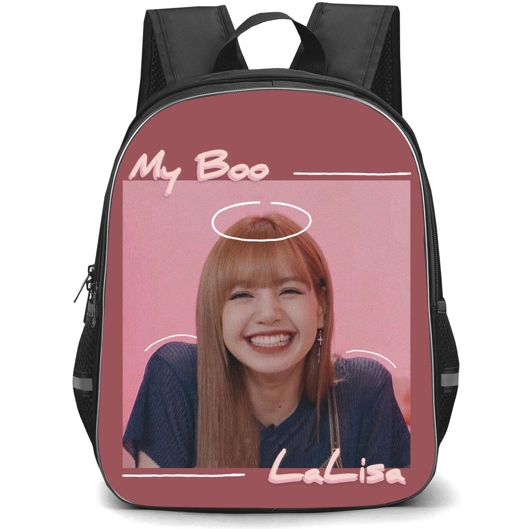 Lisa Backpack StudentPack - Lisa BlackPink Smiling On Pink Background