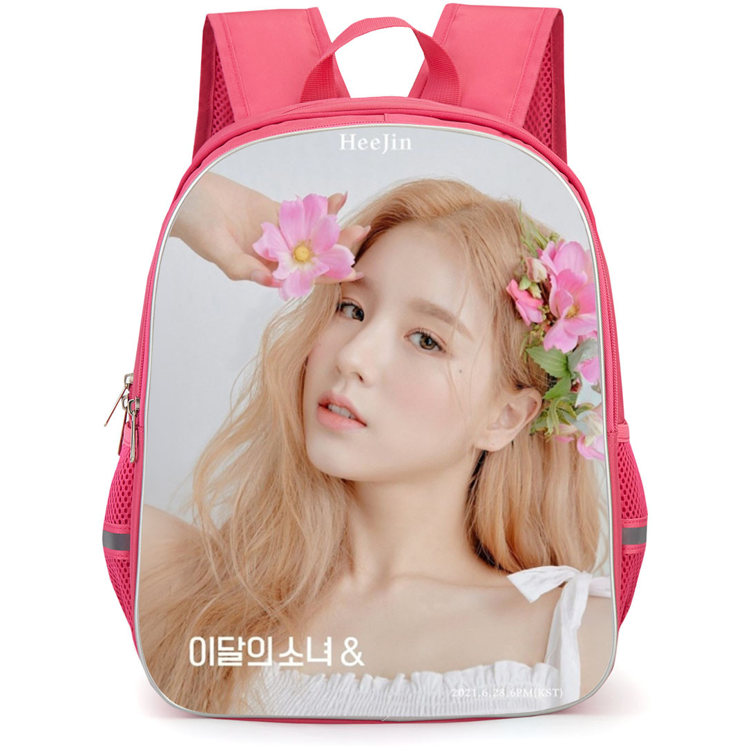 Loona Backpack School Bag StudentPack - Loona Heejin Portrait Wearing Pink Flower White Background