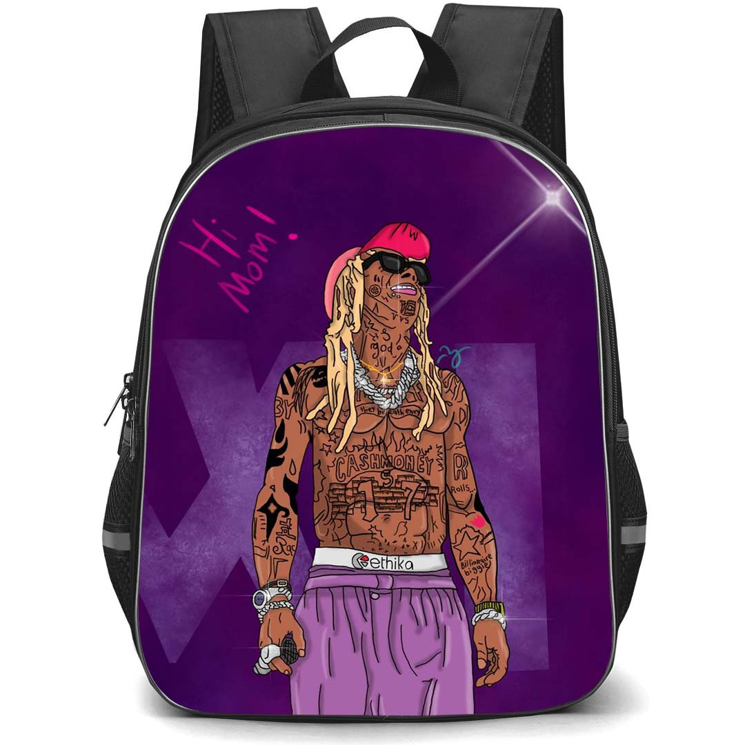 Lil Wayne Backpack StudentPack - Lil Wayne XI Standing Cartoon Art On Purple Background