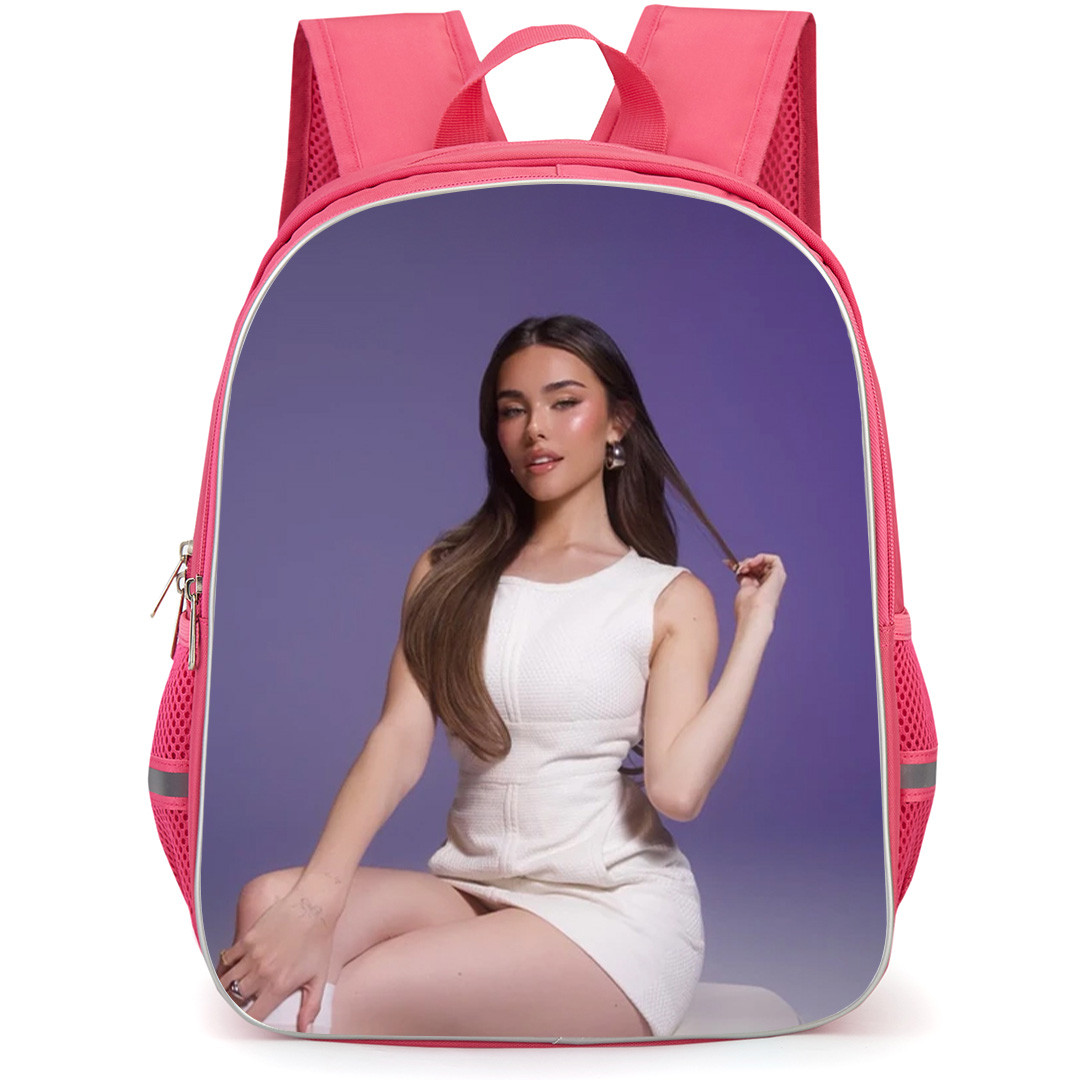 Madison Beer Backpack School Bag StudentPack - Madison Beer Sitting In White Outfit Purple Background