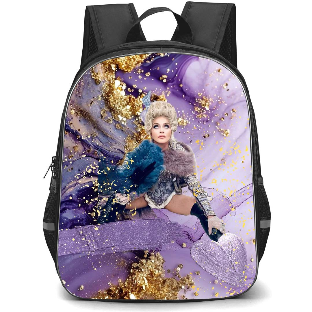 Madonna Backpack StudentPack - Madonna Sitting On Purple Glitter Background