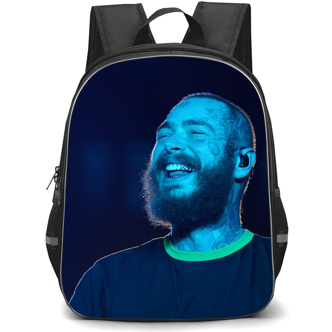 Post Malone Backpack StudentPack - Post Malone Smiling On Blue Sport Light Poster