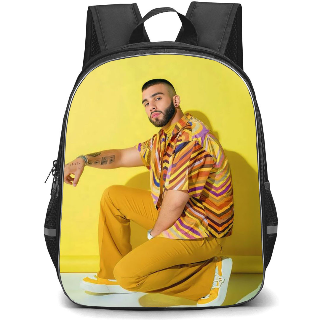 Manuel Turizo Backpack StudentPack - Manuel Turizo Sitting PhotoShoot On Yellow Background