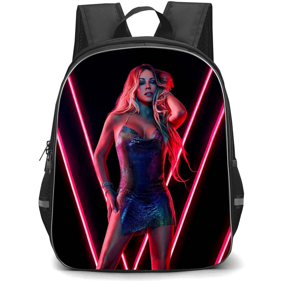 Mariah Carey Backpack StudentPack - Mariah Carey Standing On Pink Neon Light Background