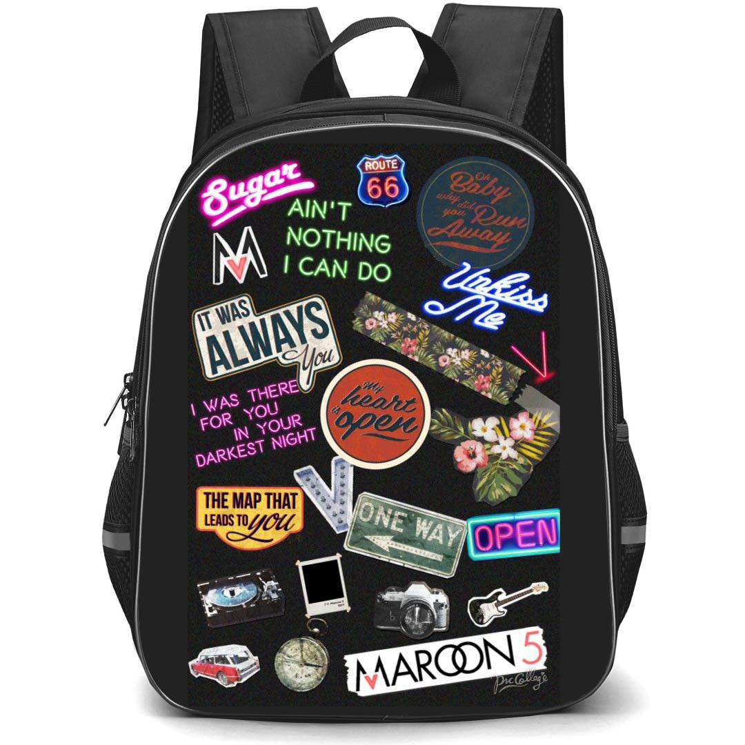 Maroon 5 Backpack StudentPack - Maroon 5 Lyrics Sticker Mania Collage Poster