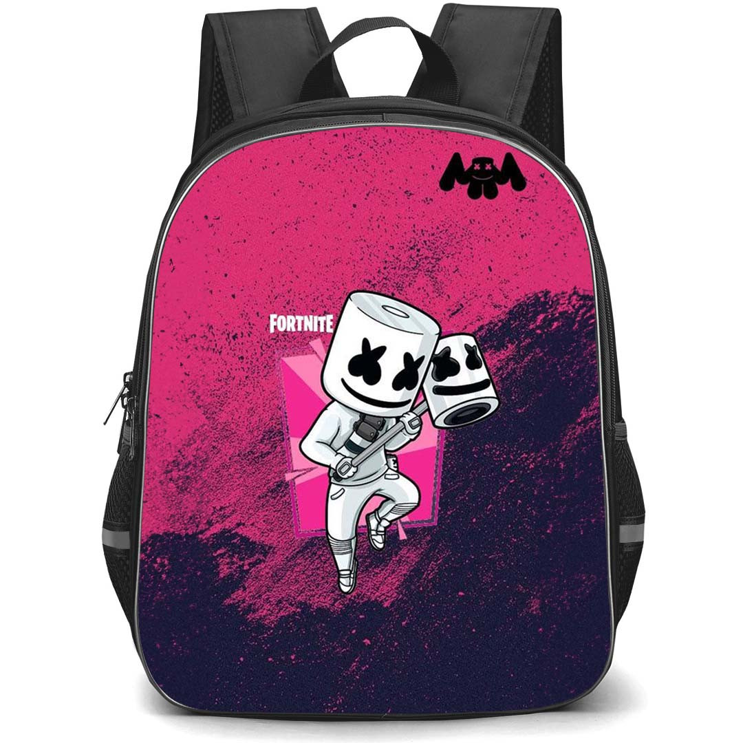 Marshmello Backpack StudentPack - Marshmello Fortnite Character On Pink Background