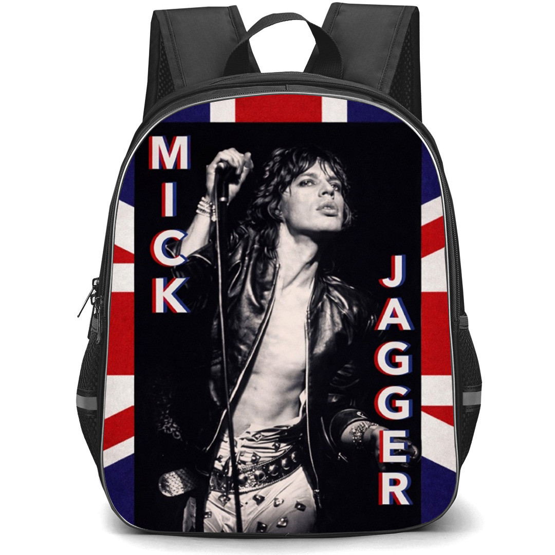 Mick Jagger Backpack School Bag StudentPack - Mick Jagger Portrait UK Flag Background