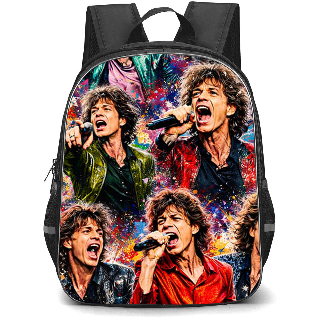 Mick Jagger Backpack School Bag StudentPack - Mick Jagger Watercolor Collage