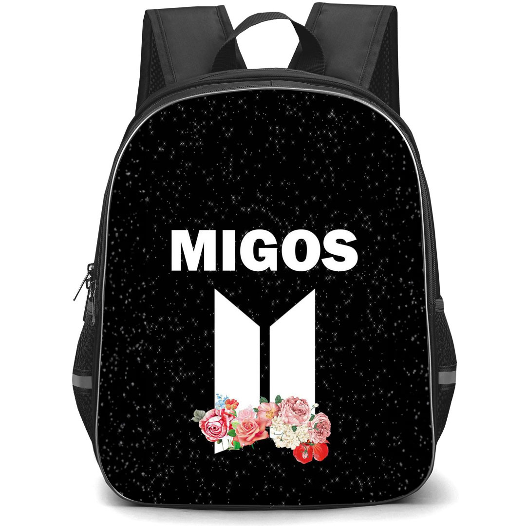Migos Backpack StudentPack - Migos Logo With Flower On Black Background