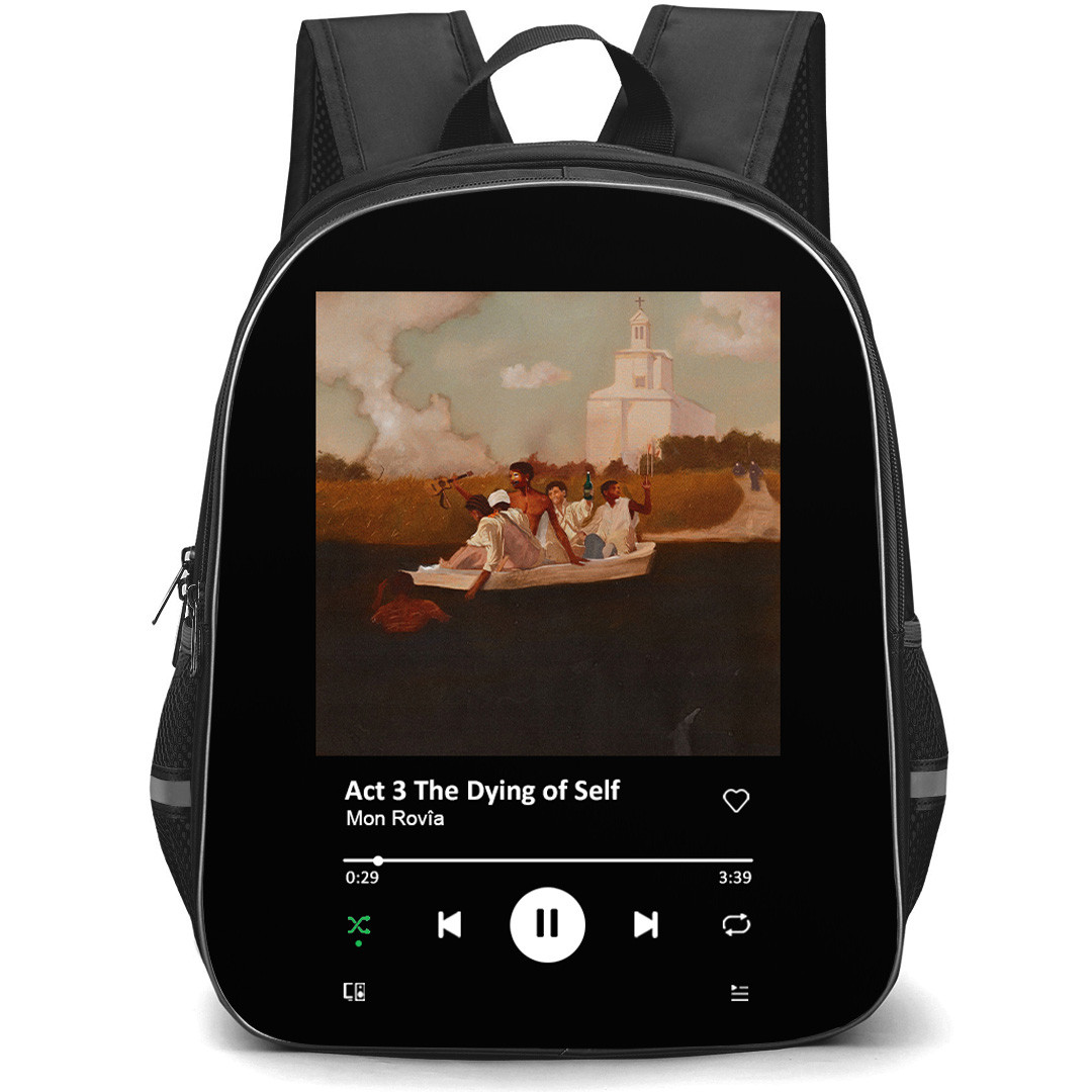 Mon Rovia Backpack School Bag StudentPack - Mon Rovia Act 3 The Dying of Self Album Spotify Library Poster