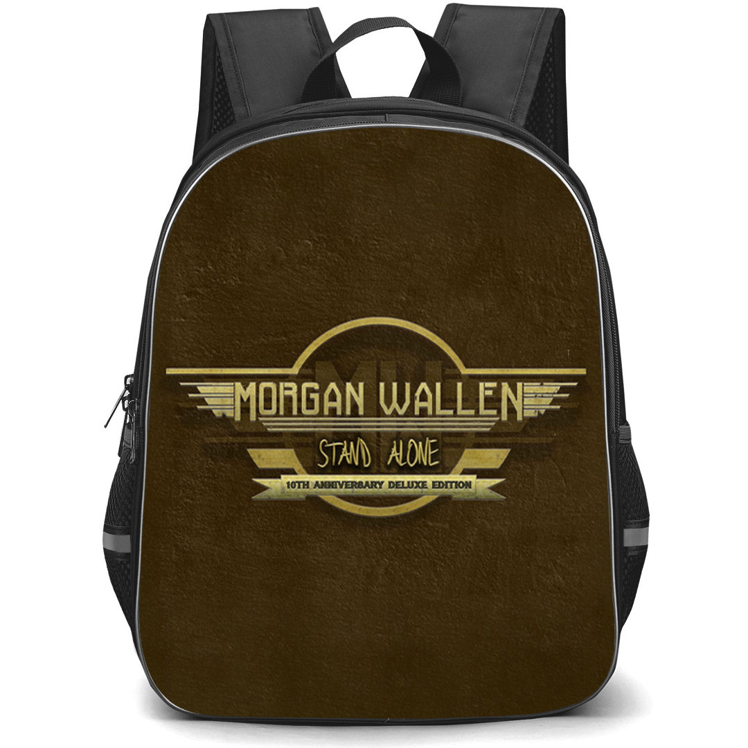 Morgan Wallen Backpack School Bag StudentPack - Morgan Wallen Stand Alone 10th Anniversary Deluxe Edition Logo On Brown Background