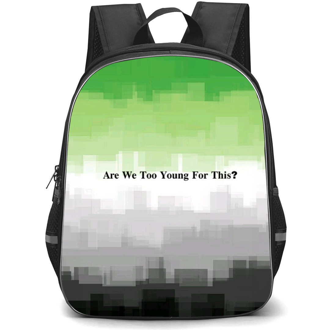 The Neighbourhood Backpack StudentPack - The Neighbourhood Are We Too Young Lyrics On Green Gray Background