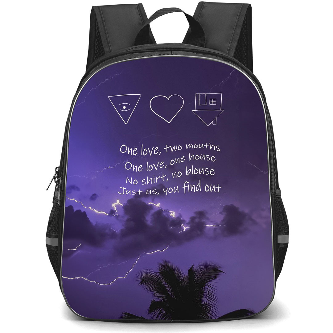 The Neighbourhood Backpack StudentPack - The Neighbourhood One Love Two Mouths Lyrics On Thunder Sky Background