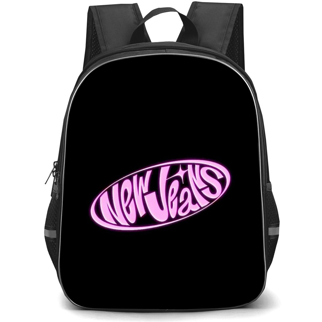 New Jeans Backpack StudentPack - New Jeans Pink Logo On Black Background