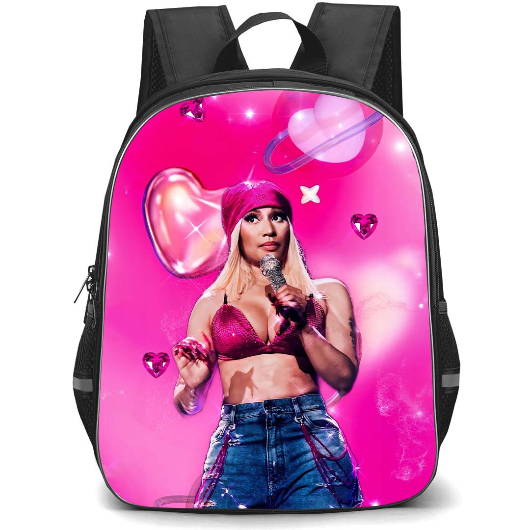 Nicki Minaj Backpack StudentPack - Nicki Minaj Holding Microphone On Pink Heart Background