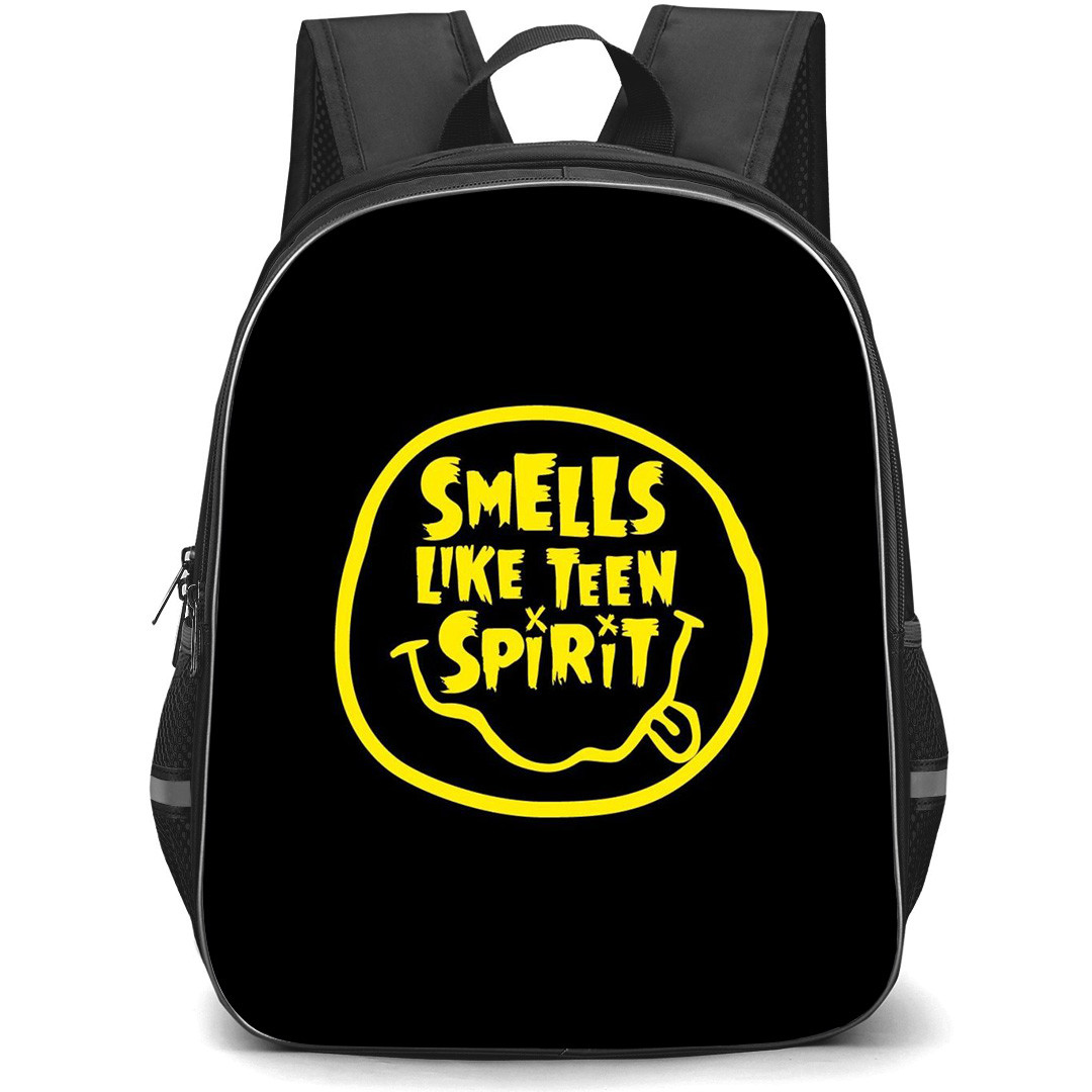 Nirvana Backpack StudentPack - Nirvana Smells Like Teen Spirit Yellow Logo On Black Background