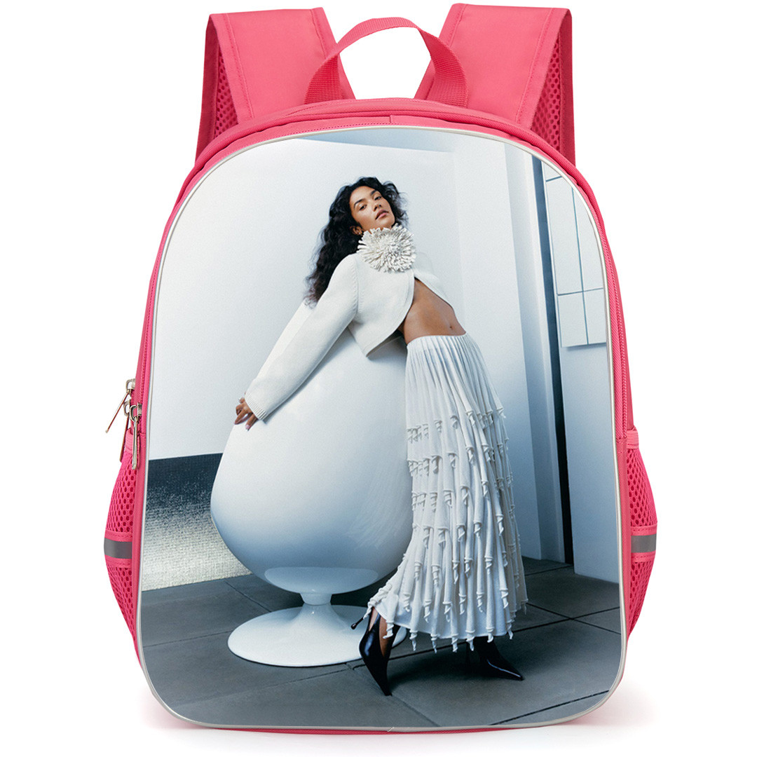 Olivia Dean Backpack School Bag StudentPack - Olivia Dean Lean On White Chair with White Background