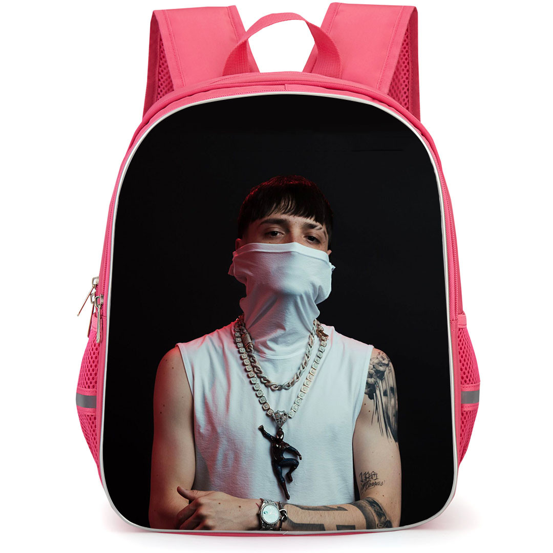 Peso Pluma Backpack StudentPack - Peso Pluma Wearing Mask On Black Background