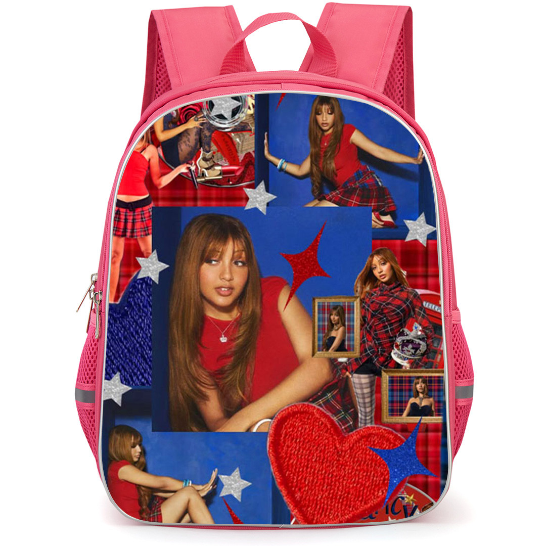 PinkPantheress Backpack School Bag StudentPack - PinkPantheress Blue And Red Stars Collage Poster