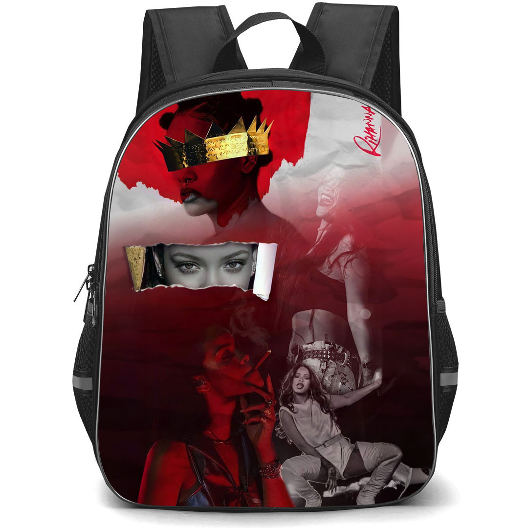 Rihanna Backpack StudentPack - Rihanna Fan Art Poster Gray Red Effect