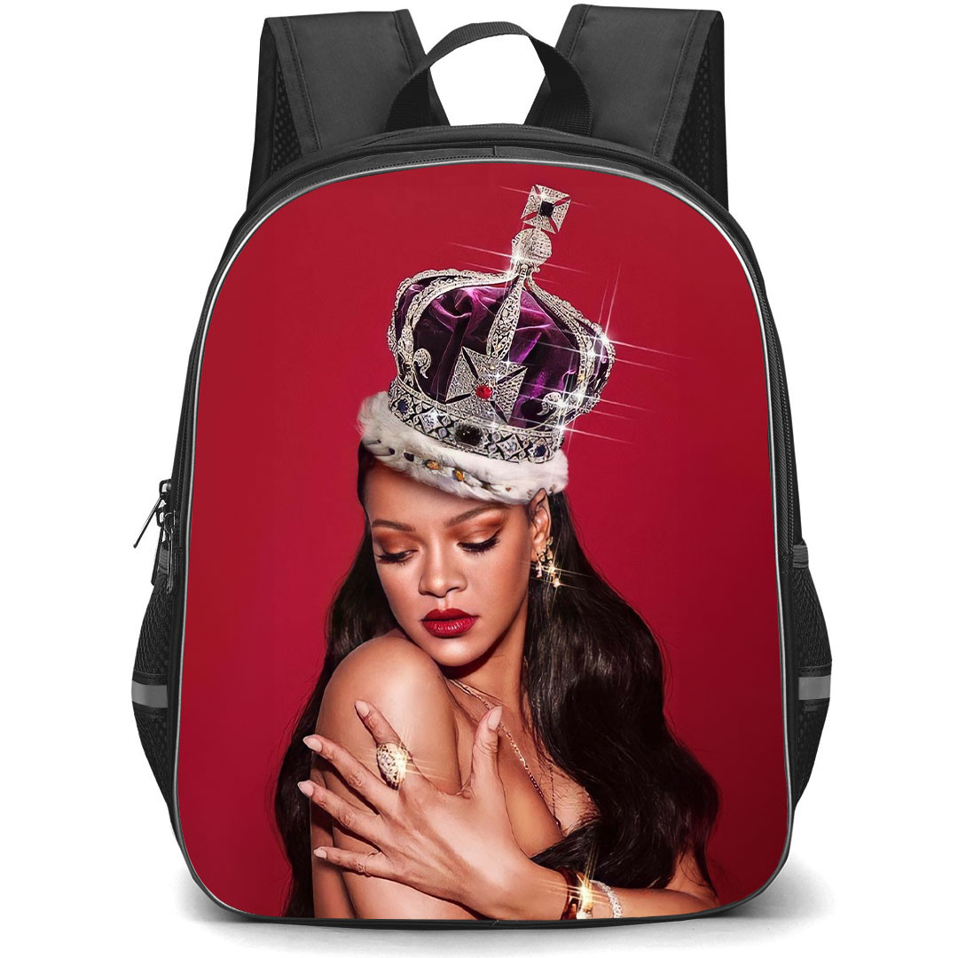 Rihanna Backpack StudentPack - Rihanna Wears Crown On Red Background