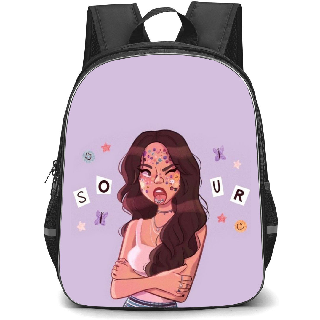 Olivia Rodrigo Backpack StudentPack - Olivia Rodrigo Cartoon Art On Purple Background