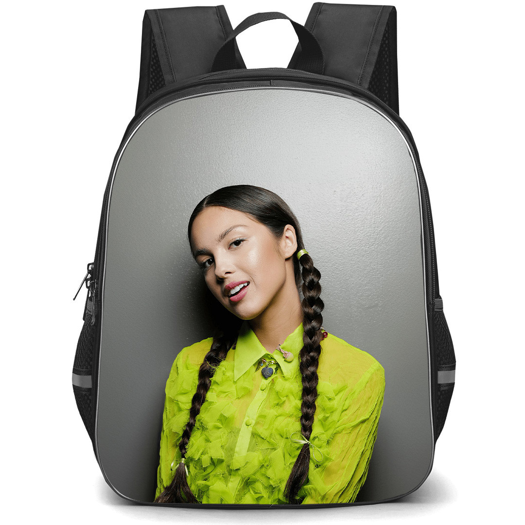 Olivia Rodrigo Backpack School Bag StudentPack - Olivia Rodrigo Green Outfit Portrait On Grey Background