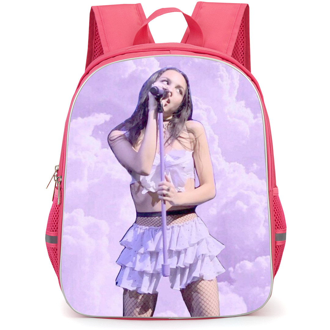 Olivia Rodrigo Backpack StudentPack - Olivia Rodrigo Singing On Purple Cloud Background