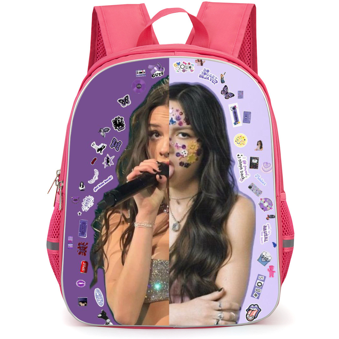 Olivia Rodrigo Backpack StudentPack - Olivia Rodrigo Splited Singing Picture On Purple Background