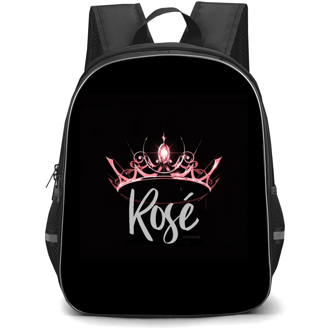 BlackPink Rose Backpack StudentPack - Rose BlackPink Logo Crown On Black Background
