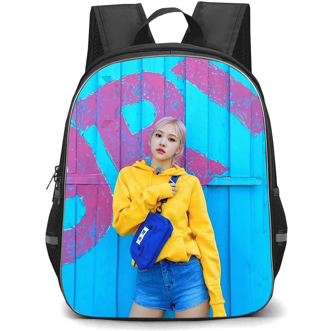 BlackPink Rose Backpack StudentPack - Rose Standing Wearing Yellow Hoodie