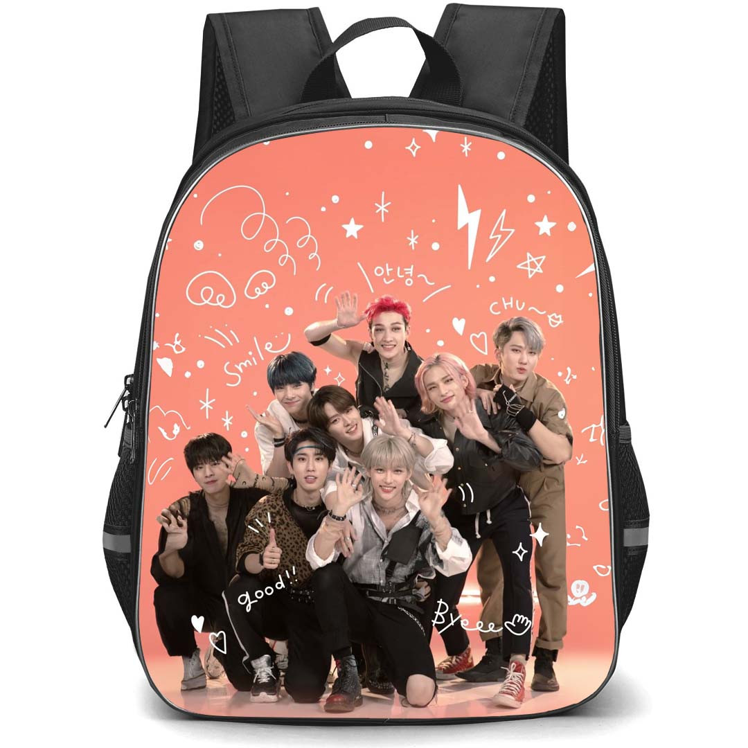 Stray Kids Backpack StudentPack - Stray Kids Members On Orange Background