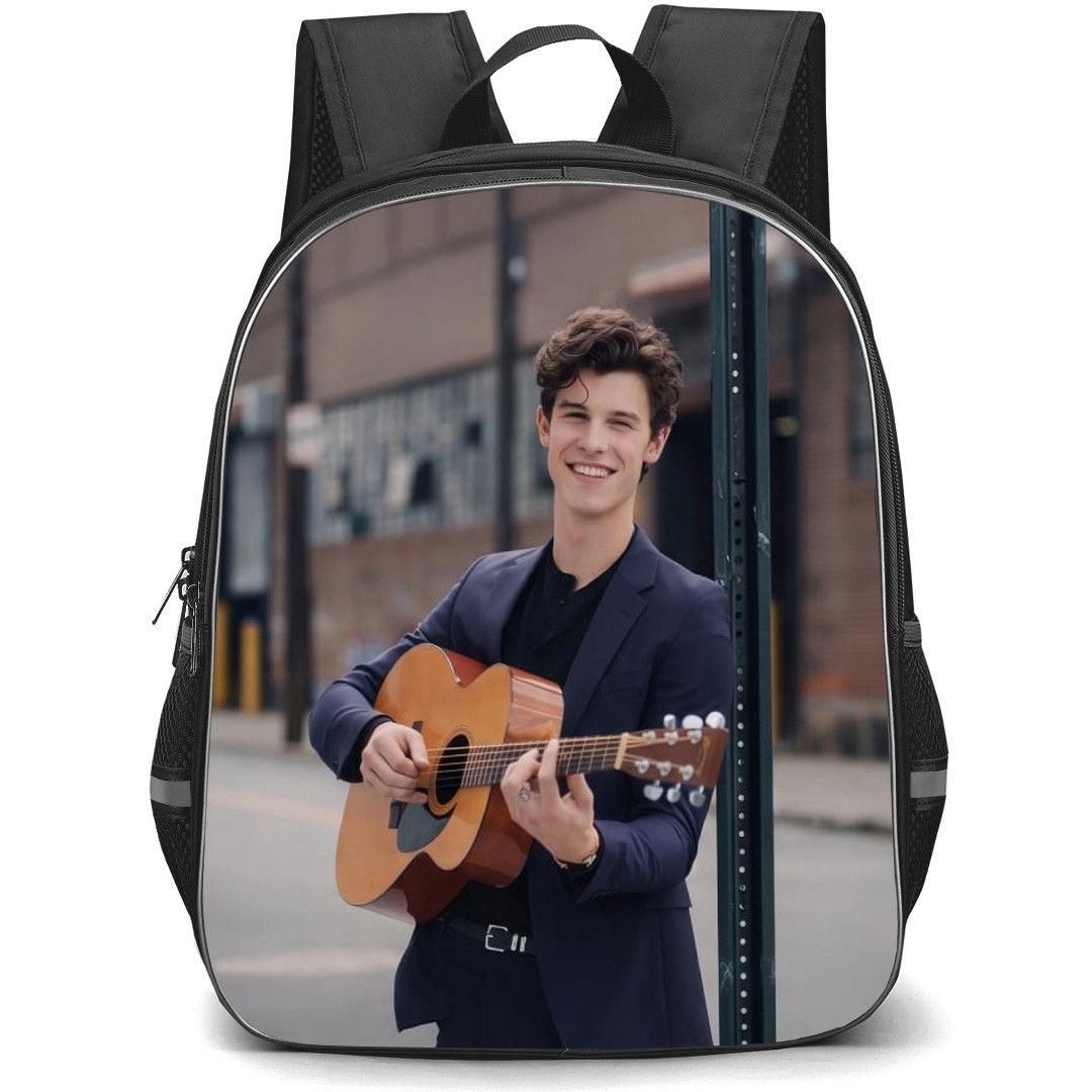 Shawn Mendes Backpack School Bag StudentPack - Shawn Mendes Playing Guitar Street Background