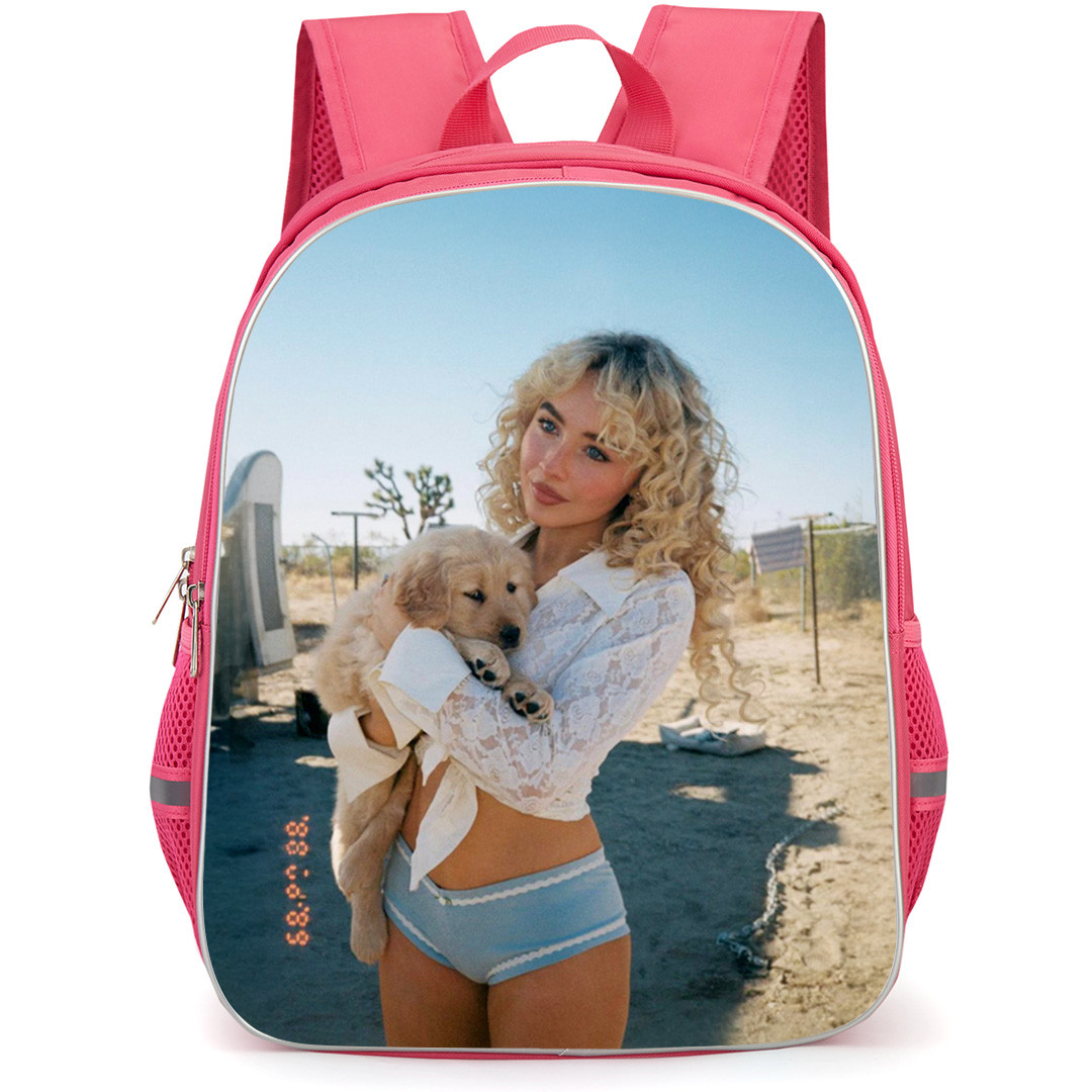 Sabrina Carpenter Backpack School Bag StudentPack - Holding Puppy on Blue Sky Background