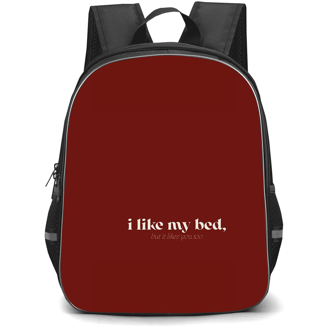 Sabrina Carpenter Backpack StudentPack - Sabrina Carpenter I Like My Bed Lyrics On Red Background
