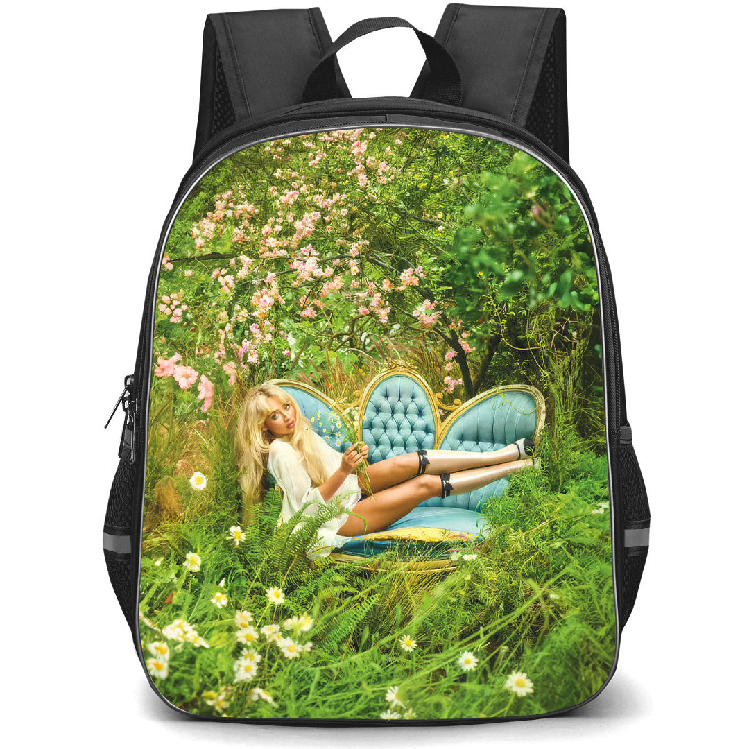 Sabrina Carpenter Backpack School Bag StudentPack - Sabrina Carpenter Rolling Stone Magazine Leaning On A Coach In Forest Poster