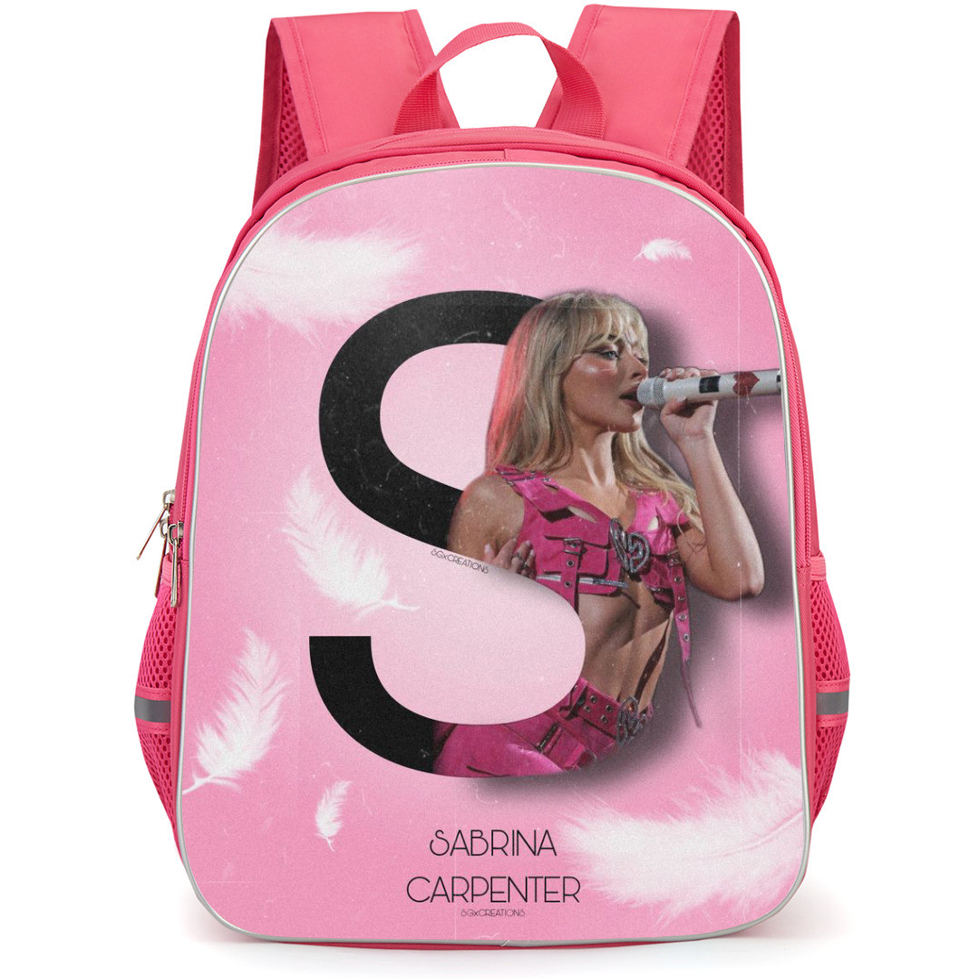 Sabrina Carpenter Backpack StudentPack - Sabrina Carpenter Singing Fan Art Poster Pink Background