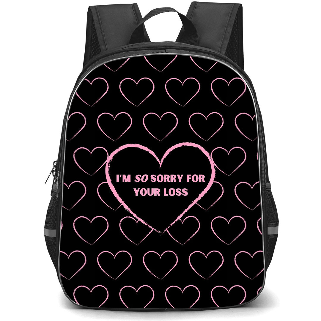 Sabrina Carpenter Backpack StudentPack - Sabrina Carpenter I Am Sorry For Your Loss On Pink Heart Background