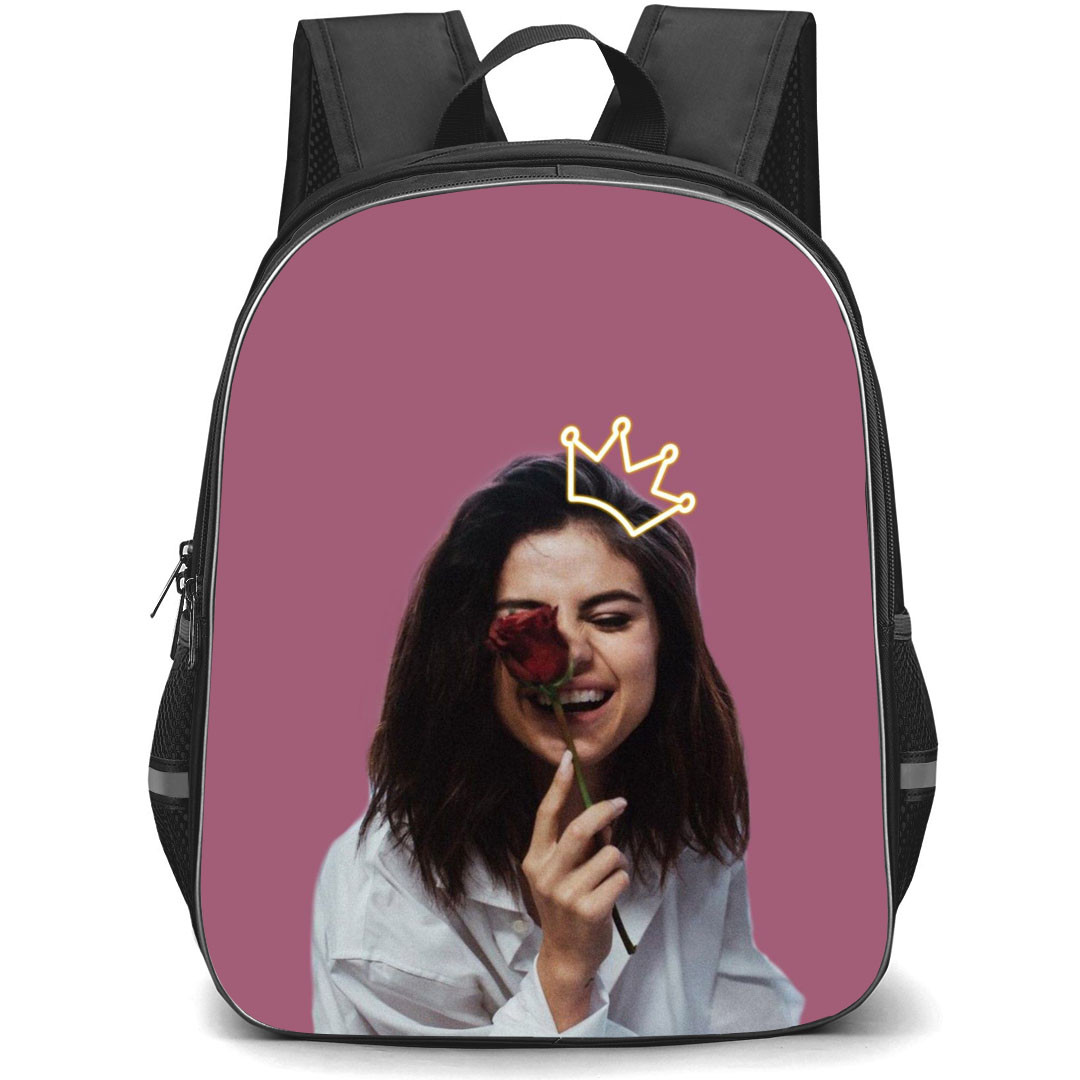 Selena Gomez Backpack StudentPack - Selena Gomez Holding Rose Portrait On Pink Background