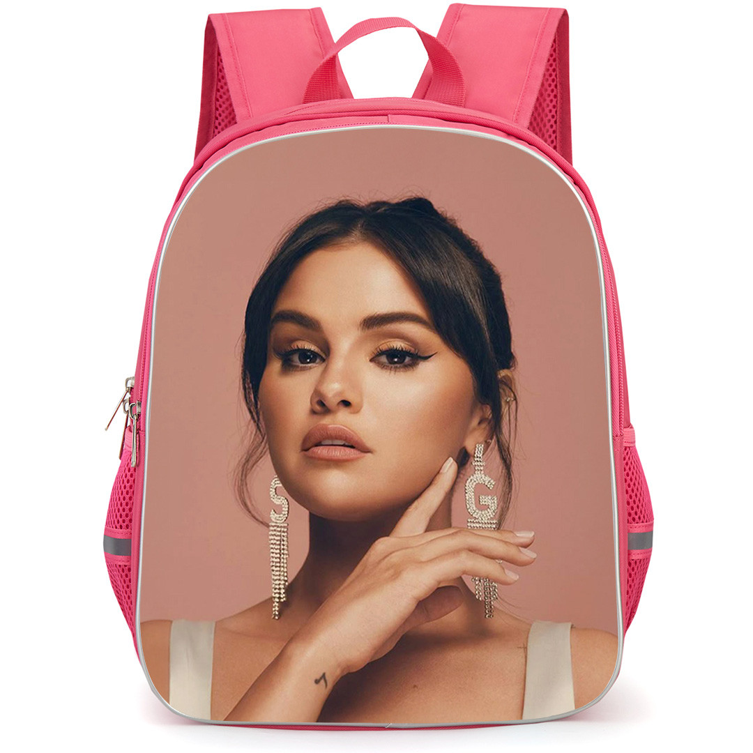 Selena Gomez Backpack School Bag StudentPack - Selena Gomez Retrofete Ear Ring Pink Background