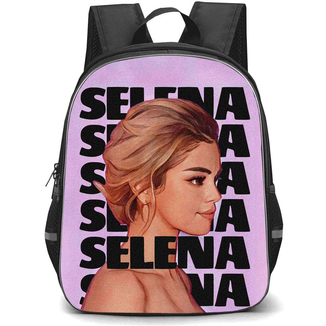 Selena Gomez Backpack StudentPack - Selena Gomez Side Portrait Illustration On Word Art