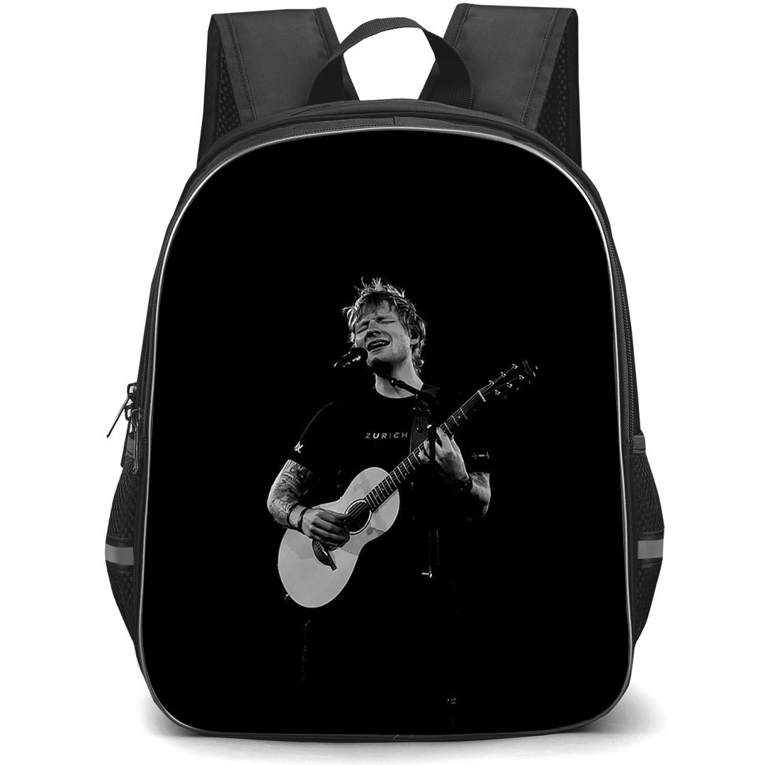 Ed Sheeran Backpack StudentPack - Ed Sheeran Playing Guitar And Singing Black And White Picture
